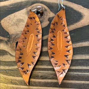 Real leather hand tooled earrings